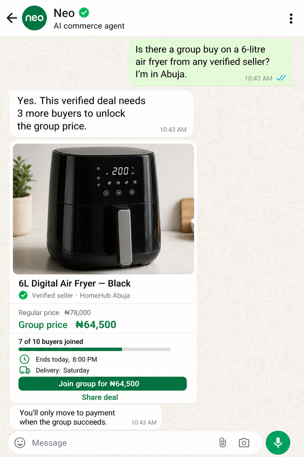 Buyer joins a verified group buy for an air fryer.